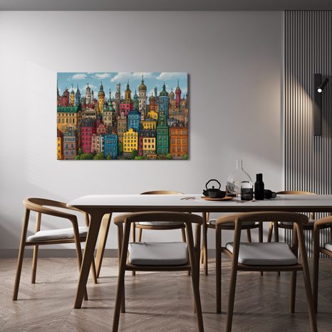 WANDBILD BUNTE STADTPANORAMA - BUNTE HÄUSER - BILDER