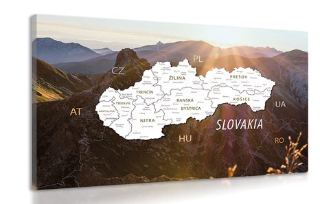 OBRAZ MAPA SLOVENSKA S POZADÍM HOR - OBRAZY MAPY - OBRAZY