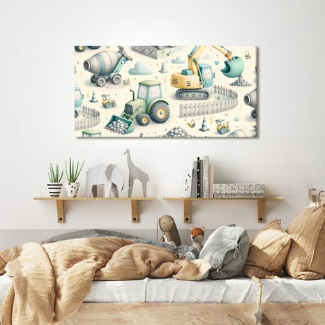 WANDBILD BAGGER UND TRAKTOREN FÜR KINDER - KINDERBILDER VERKEHRSMITTEL - BILDER