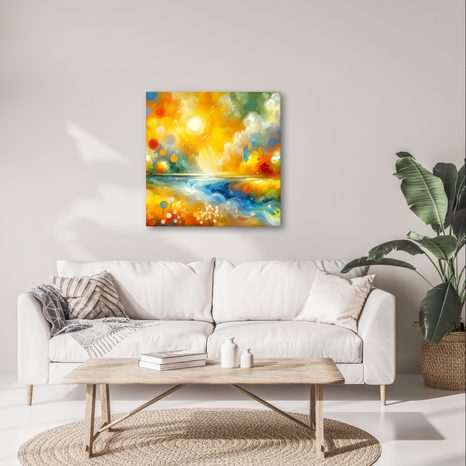 OBRAZ KVĚTINOVÁ POLE A LESKLÁ HLADINA - OBRAZY PŘÍRODY A KRAJINY - OBRAZY