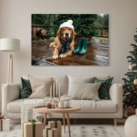 OBRAZ VÁNOČNÍ PES NA TERASE - VÁNOČNÍ A ZIMNÍ OBRAZY - OBRAZY