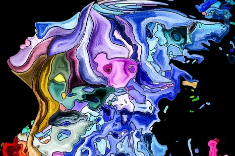 WANDBILD FARBIGE SILHOUETTE EINES FRAUENGESICHTS - ABSTRAKTE BILDER - BILDER