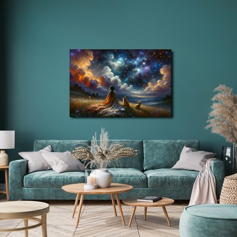 OBRAZ POSTAVA SE ZVÍŘATY POD HVĚZDAMI - OBRAZY PODLE MOTIVU - OBRAZY