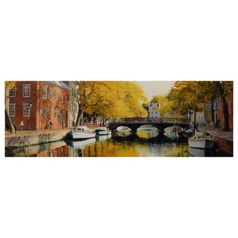OBRAZ ZLATÉ PODZIMNÍ LISTÍ NAD KANÁLEM - BAREVNÉ DOMY - OBRAZY