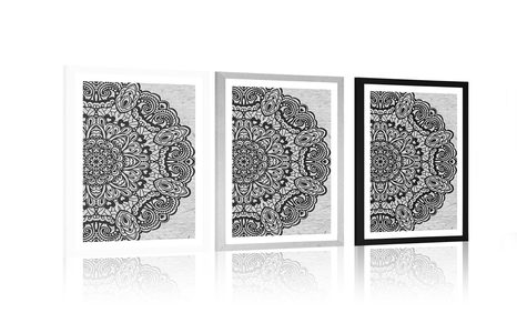 POSTER – MANDALA FLOREALE IN BIANCO E NERO - NERO E BIANCO - POSTER
