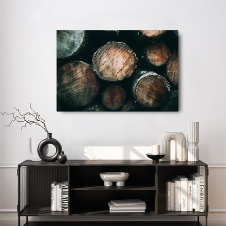 QUADRO SU TELA – TRONCHI DI LEGNO DA VICINO - QUADRI ALBERI E FOGLIE - STAMPE E QUADRI