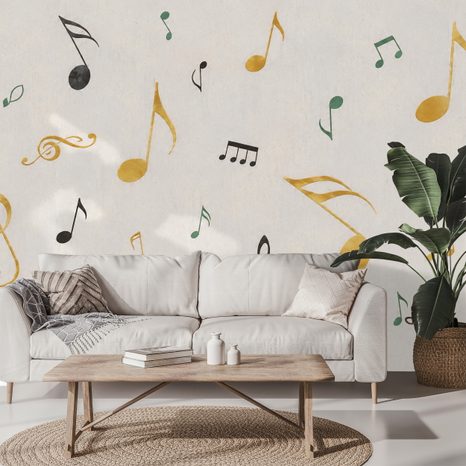 SELBSTKLEBENDE TAPETE MUSIKNOTEN IN GOLD UND SCHWARZ - MUSIK FOTOTAPETEN - TAPETEN