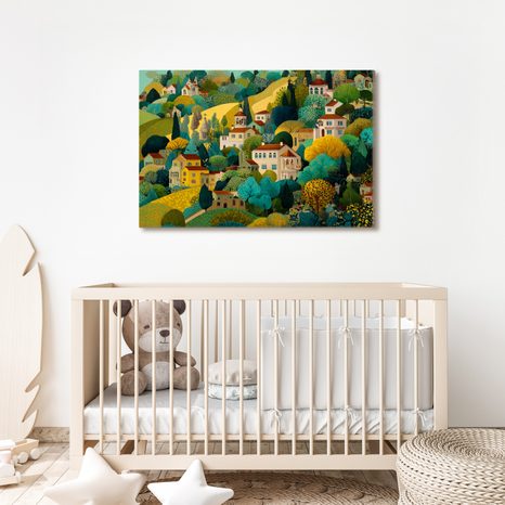 WANDBILD MALERISCHES DORF INMITTEN DER NATUR - BUNTE HÄUSER - BILDER