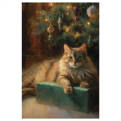 OBRAZ SVÁTEČNÍ ATMOSFÉRA S KOČKOU - VÁNOČNÍ A ZIMNÍ OBRAZY - OBRAZY