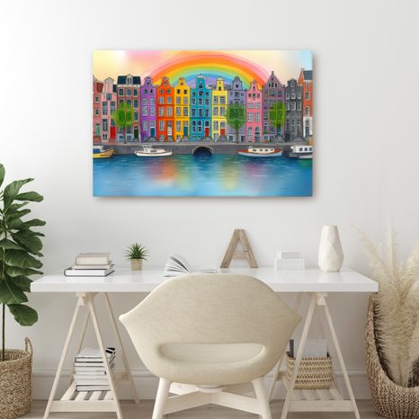 OBRAZ DUHOVÉ MĚSTO NA KANÁLE - BAREVNÉ DOMY - OBRAZY