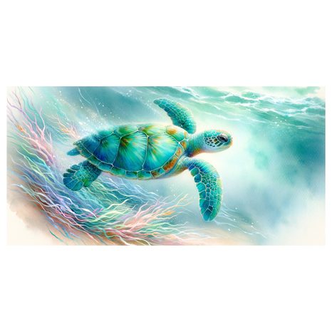 WANDBILD SCHILDKRÖTE SCHWIMMT ZWISCHEN KORALLEN - WANDBILDER UNTERWASSERWELT - BILDER