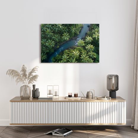 WANDBILD TROPISCHER FLUSS IM DSCHUNGEL - BILDER BÄUME UND LAUB - BILDER