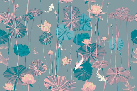 TAPETA LILIE WODNE I KARPIE KOI W CIEMNYM KOLORZE - TAPETY ZWIERZĘTA - TAPETY