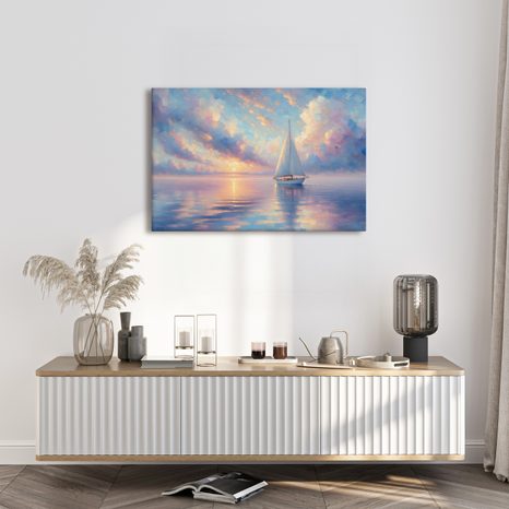 WANDBILD SEGELBOOT AUF RUHIGEM MEER - BILDER MEER UND STRAND - BILDER