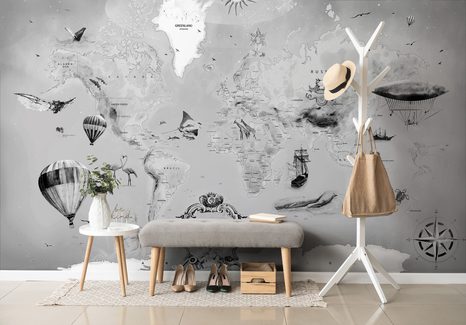 CARTA DA PARATI AUTOADESIVA – MAPPA DISEGNATA GRIGIA - CARTA DA PARATI AUTOADESIVE - CARTA DA PARATI