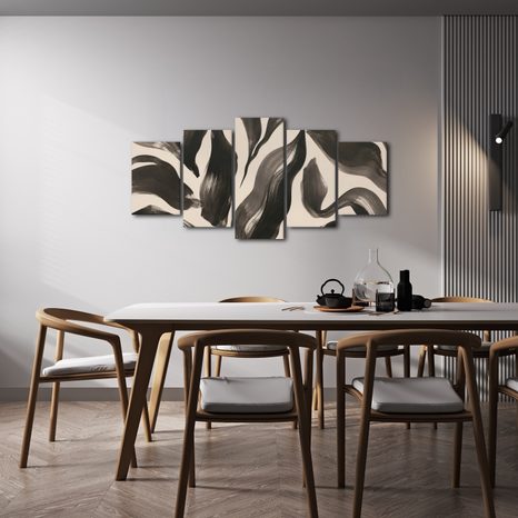 TABLEAU EN 5 PARTIES – COUPS DE PINCEAU ABSTRAITS - IMAGES FORMES ABSTRAITES - TABLEAUX