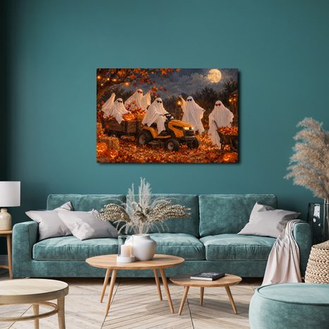 QUADRO SU TELA – SPETTRALE CORSA AUTUNNALE DI FANTASMI - QUADRI HALLOWEEN E HORROR - STAMPE E QUADRI