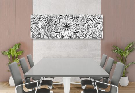 OBRAZ ABSTRAKTNÍ ETNICKÁ MANDALA V ČERNOBÍLÉM PROVEDENÍ - ČERNOBÍLÉ OBRAZY - OBRAZY