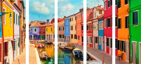 5-TEILIGES WANDBILD PASTELL-HÄUSER IN EINER STADT - BILDER VON STÄDTEN - BILDER