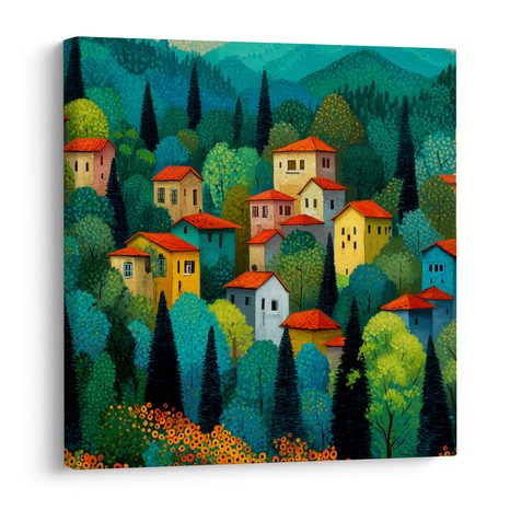 WANDBILD RUHIGES DORF IN DEN BERGEN - BUNTE HÄUSER - BILDER