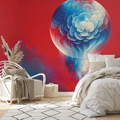 TAPETE ABSTRAKTE BLAU-ROTE QUALLE - TAPETEN MEERESTIERE - TAPETEN