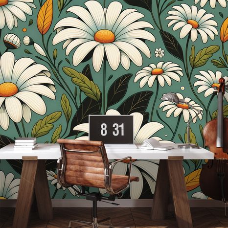 SAMOLEPÍCÍ TAPETA RETRO KOPRETINY S LISTY - TAPETY KVĚTINY - TAPETY