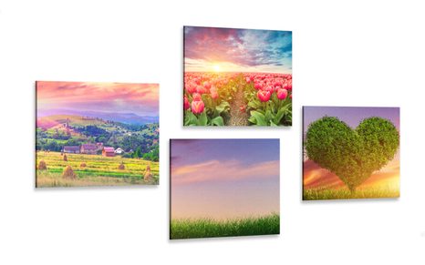 CANVAS PRINT SET NATURE IN PASTEL COLORS - SET OF PICTURES - PICTURES