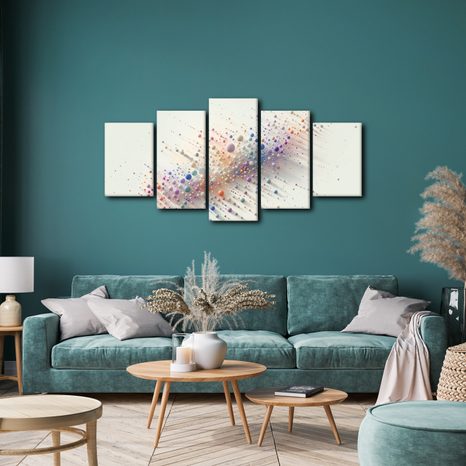 5-TEILIGES WANDBILD BUNTE SEIFENBLASEN IM WIRBEL AUS LICHT UND SCHATTEN - WANDBILDER NACH MOTIV - BILDER