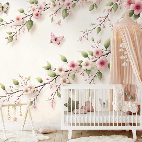 FOTOTAPETA JEMNÉ RŮŽOVÉ KVĚTY A MOTÝLI - TAPETY KVĚTINY - TAPETY