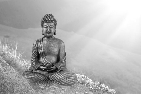 TAPETA CRNO-BIJELI BUDDHA U MEDITATIVNOM POLOŽAJU - TAPETE - 🔥 TOTALNA RASPRODAJA