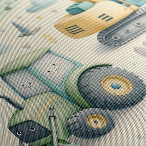 WANDBILD BAGGER UND TRAKTOREN FÜR KINDER - KINDERBILDER VERKEHRSMITTEL - BILDER