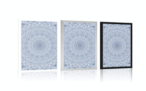 PLAKÁT DETAILNÍ OZDOBNÁ MANDALA V MODRÉ BARVĚ - FENG SHUI - PLAKÁTY