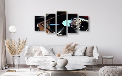 5-DÍLNÝ OBRAZ GRAMOFON S VINYLOVOU DESKOU - VINTAGE A RETRO OBRAZY - OBRAZY