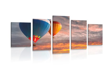 5-PIECE CANVAS PRINT HOT AIR BALLOON FLIGHT OVER THE MOUNTAINS - STILL LIFE PICTURES - PICTURES
