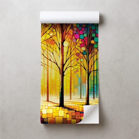 SAMOLEPÍCÍ TAPETA BAREVNÁ LESNÍ MOZAIKA - TAPETY LES - TAPETY