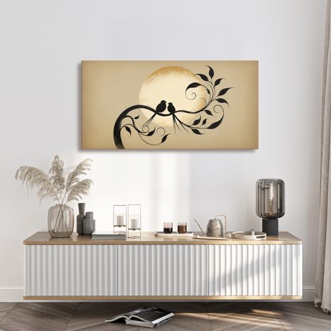 WANDBILD ZÄRTLICHES TREFFEN AUF EINEM AST - BILDER VON VÖGELN - BILDER