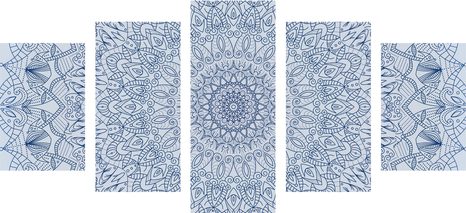 TABLOU 5-PIESE MANDALA DECORATIVĂ DETALIATĂ ÎN CULOAREA ALBASTRĂ - TABLOURI FENG SHUI - TABLOURI