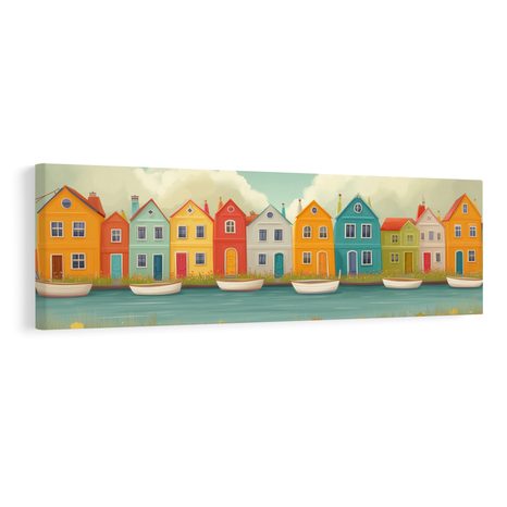OBRAZ KVĚTINOVÁ KRAJINA S DOMKY - BAREVNÉ DOMY - PICTURES