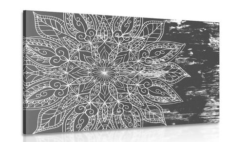 CANVAS PRINT TEXTURE OF MANDALA IN BLACK AND WHITE - BLACK AND WHITE PICTURES - PICTURES