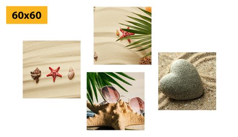 CANVAS PRINT SET STILL LIFE OF A SANDY BEACH - SET OF PICTURES - PICTURES