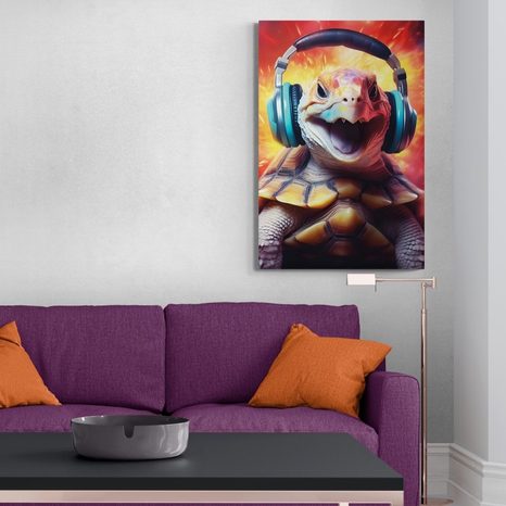 QUADRO SU TELA – TARTARUGA CON CUFFIE - QUADRI DI ANIMALI DA FESTA CON LE CUFFIE - STAMPE E QUADRI