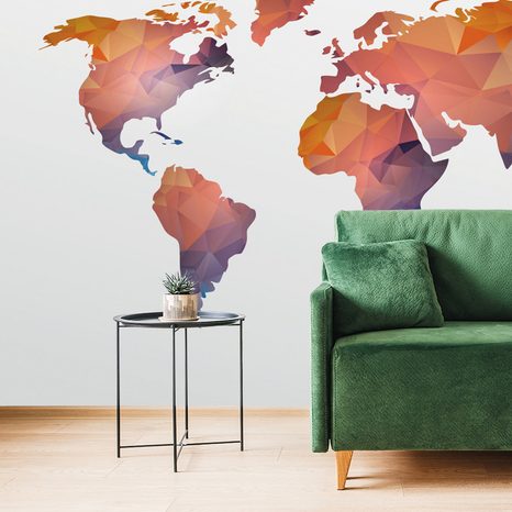 SELF ADHESIVE WALLPAPER WORLD MAP IN SHADES OF ORANGE - SELF-ADHESIVE WALLPAPERS - WALLPAPERS