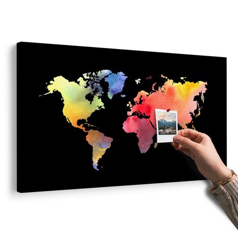 QUADRO IN SUGHERO – MAPPA DEL MONDO IN STILE ACQUERELLO SU SFONDO NERO - QUADRI SU SUGHERO - STAMPE E QUADRI