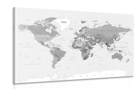 CANVAS PRINT CLASSIC BLACK AND WHITE MAP - PICTURES OF MAPS - PICTURES