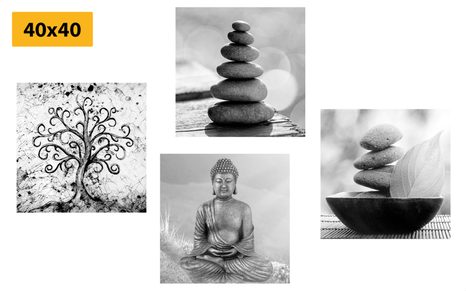 SET OBRAZŮ S ČERNOBÍLÝM FENG SHUI MOTIVEM - SESTAVY OBRAZŮ - OBRAZY