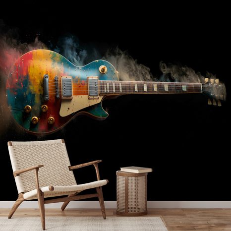SELBSTKLEBENDE FOTOTAPETE BUNTE E-GITARRE IM RAUCH - MUSIK FOTOTAPETEN - TAPETEN