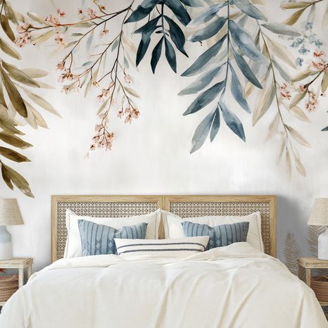 FOTOTAPET FRUNZE ȘI FLORI PASTELATE - TAPET FLORI - TAPETURI