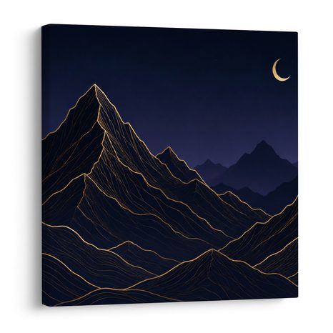 TABLEAU SUR TOILE – LIGNES DORÉES DE MONTAGNES LA NUIT - TABLEAUX DE MONTAGNE - TABLEAUX