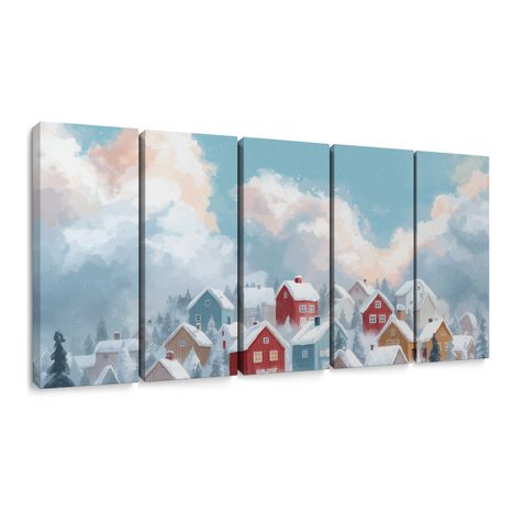 5-DÍLNÝ OBRAZ ZIMNÍ POHÁDKA VESNICE - VÁNOČNÍ A ZIMNÍ OBRAZY - PICTURES
