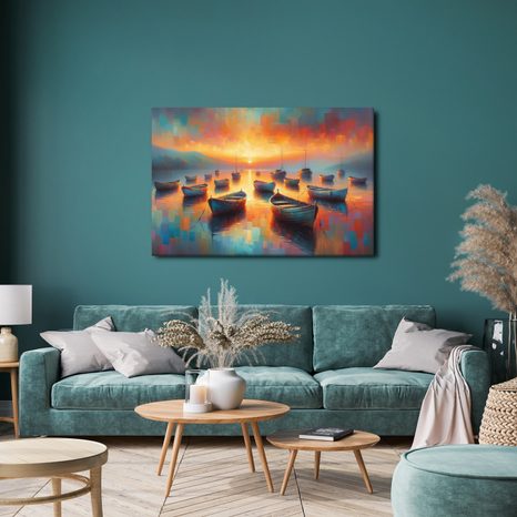 OBRAZ LODĚ PŘI ZÁPADU SLUNCE - OBRAZY VÝCHOD A ZÁPAD SLUNCE - OBRAZY
